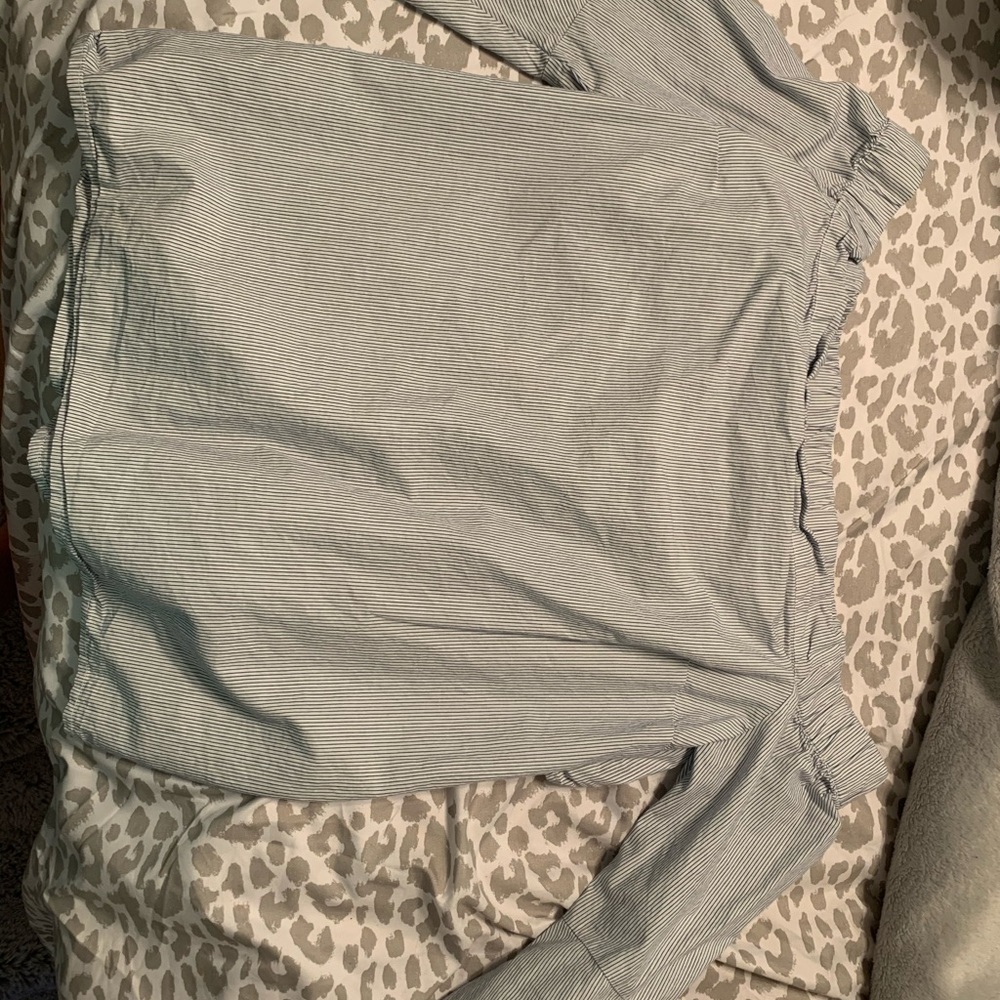 White and blue striped off the shoulder top